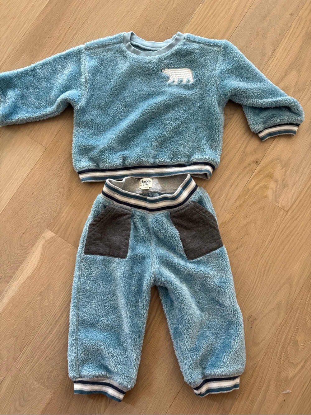 Hatley Baby Blue Plush Polar Bear Kids Sweatshirt & Pants Set
